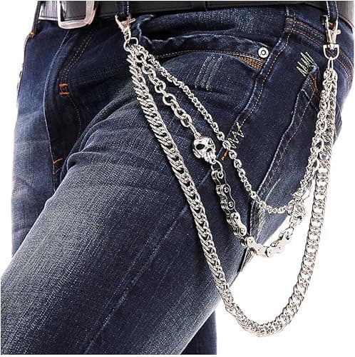 Biker Skull Wallet Chain Punk Mænd Cool Skull Punk Bukser Lang W
