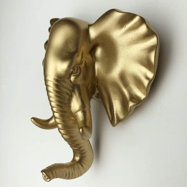 3-pack Elephant Giraffe Rhinoceros Head Wall Hooks Animal Shaped Coat Hanger (Gold)