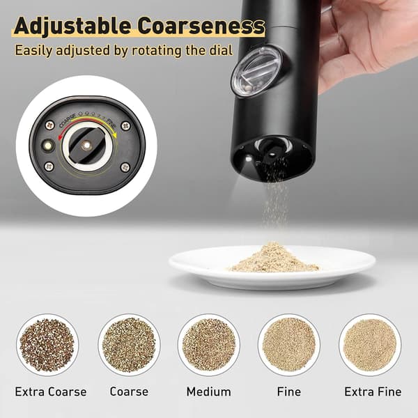 Electric Pepper Mill or Salt Grinder, Battery Operated Automatic Pepper Grinder, Refillable Salt Grinder, One-Hand Operation