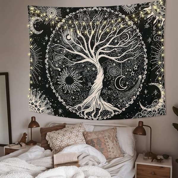 Tree of Life Tapestry Moonlight Black Psychedelic Tapestry