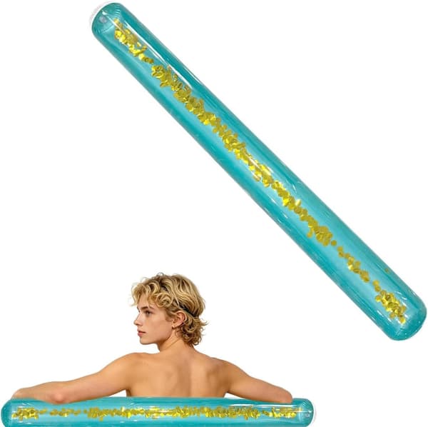 Uppblåsbar simnudel, stor PVC-simkropp med glitter blå - blau