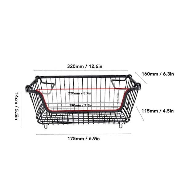 Stackable Wire Freezer Basket with Open Front and Foldable Handle for Vegetables, Fruits, Snacks, Kitchen Storage, Black