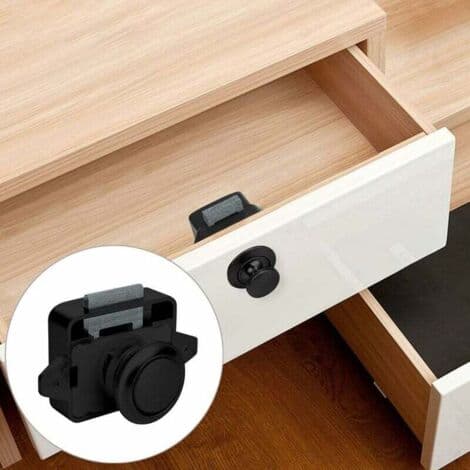 10-pack Push Button Latch - Keyless Lock for Cabinets - 15-18mm Adjustment - Zinc Alloy and Plastic