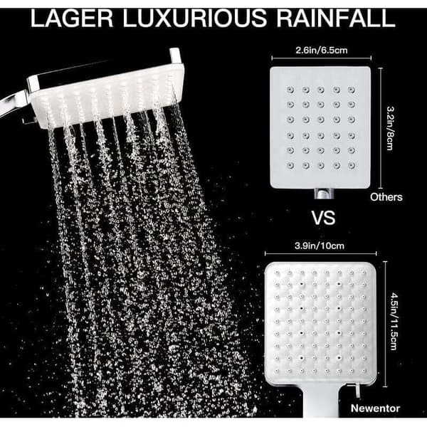 Shower Head, Large Square Shower Head with One-Hand Control, High-Pressure Shower Head with 6 Spray Modes, Chrome