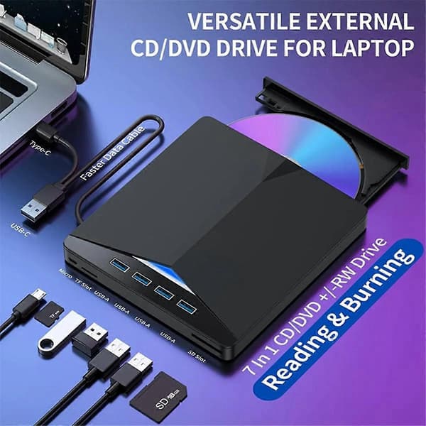 USB 3.0 Type-C Ekstern DVD RW CD-drev Brænder Læser Afspiller