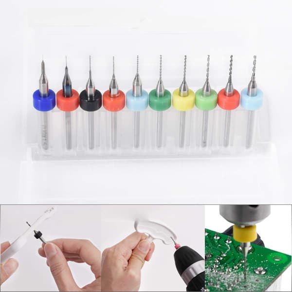 10 stk. Mini PCB Borbits 0,1-1,0 mm, Karbid Spiralfræser Karbid