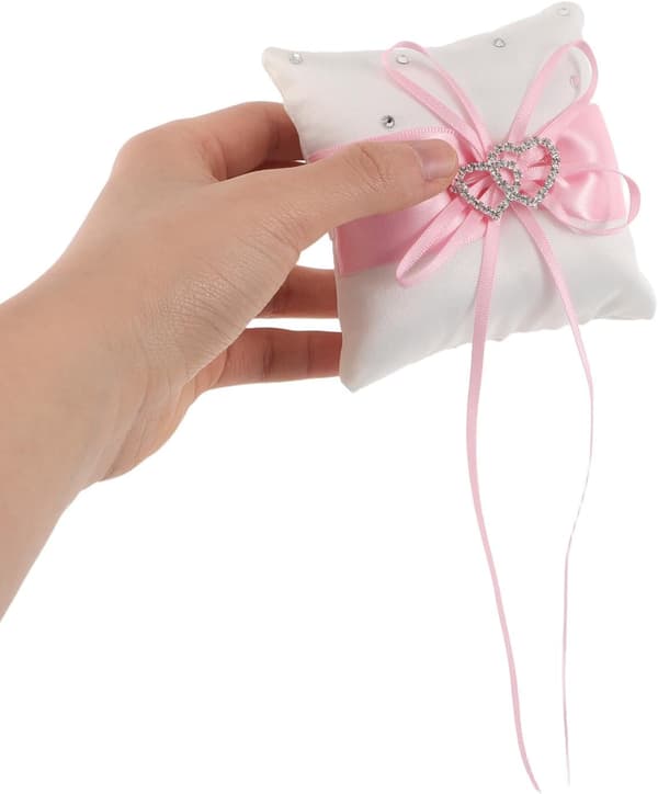 Bryllupsringpude ringpude til bryllup af satinpolyester og PP-bomuld 9x9cm pink bryllupsfest bryllupsceremoni -