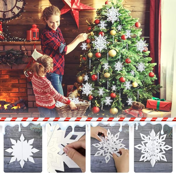 30 Pieces 3D Christmas Snowflake Decoration Hanging 3D Snowflake