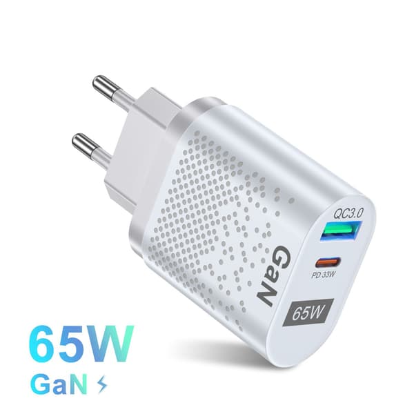 65W GaN hurtigladeadapter hvit white