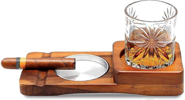 Sigaraskebegerunderlag, whiskyglassbrett + sigarholder, sigaraskebeger