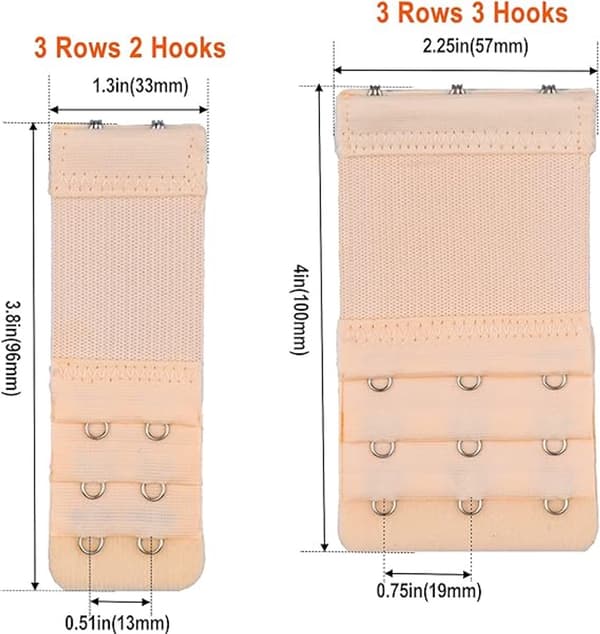 6 BH-forlengelsesstropper - 2 hemper / 3 hemper, tre rader - Elastisk BH-forlengelsesstropp - Svart, Hvit, Beige