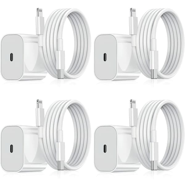 iPhone Oplader - Hurtig Oplader - Adapter + Kabel 20W USB-C Hvid Hvid 4-pak iPhone White 4-Pack iPhone