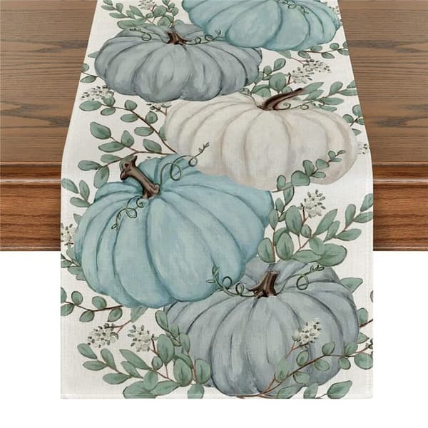 Autumn Eucalyptus Leaf Table Pumpkins, Autumn Thanksgiving Kitchen Dining Table Decoration for Indoor A