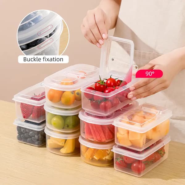 Reusable Clear Rectangular PP Material Airtight Food Storage Container 500ml Single Compartment With Lid For Fruit Storage 15x9x6cm