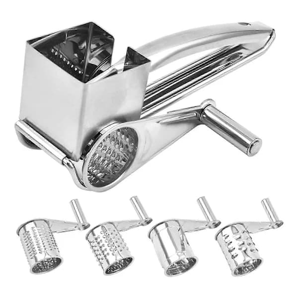 Stainless Steel Rotary Cheese Grater with Sharp Drum Blades and Ergonomic Handle for Kitchen Use Silver 20 x 8 cm Silver D Silver silver D