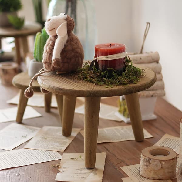 Mini Rund Træskammel Kort Træskammel til Planter Mini Træskammel Display til Hjemme Terrasse