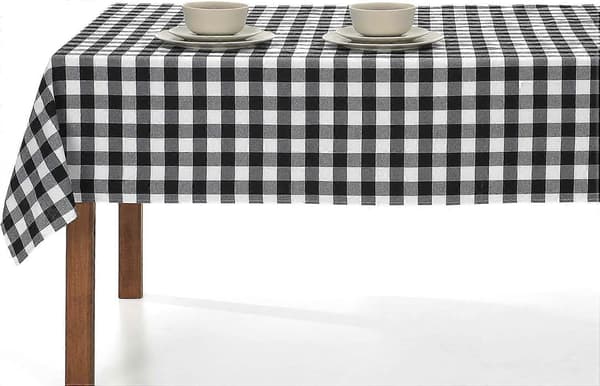 Rektangulær Gingham Ternede Dug, Vasket, Perfekt til Indendørs og Udendørs, Ideel til Picnic og Udendørs Sammenkomster (140 x 180, Sort)