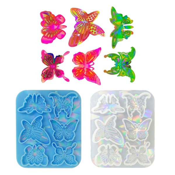 Holografisk sommerfuglehårnålsform DIY-pyntvedhæng smykkeepoxyform Blue 0.04