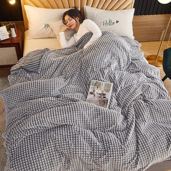 Extra Throw Blanket, Fleece Throw Blanket (Grey and White, 120x200cm) KLB