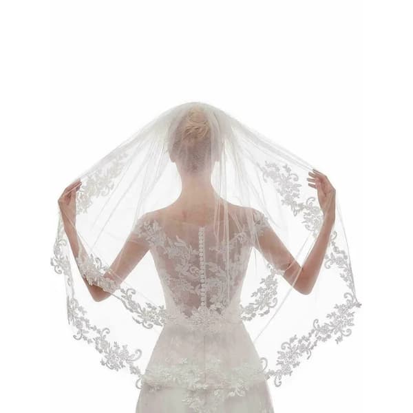 Romantic Wedding Veil White Ivory Embroidery Handmade Applique 2 Layers off white two layer off white two layer