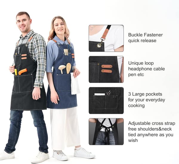 Chiefs forkle, bomullslerretforkle med stor lomme justerbart Cowboy unisex verktøyforkle
