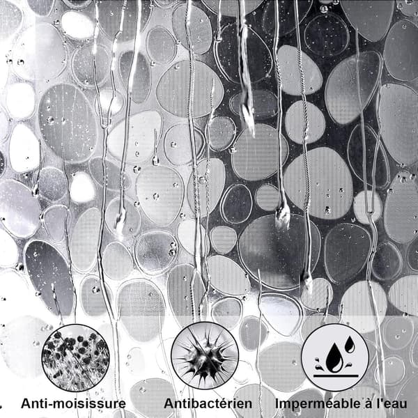 Thicker Transparent Shower Curtain, Waterproof PEVA Stone Texture, White, 180x180cm