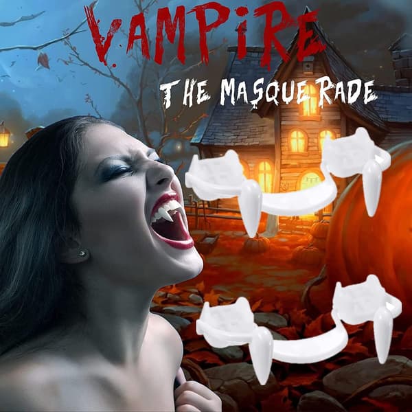 Halloween Decoration, 2 Pcs Retractable Halloween Vampire Luminous Fangs, Reusable Tooth