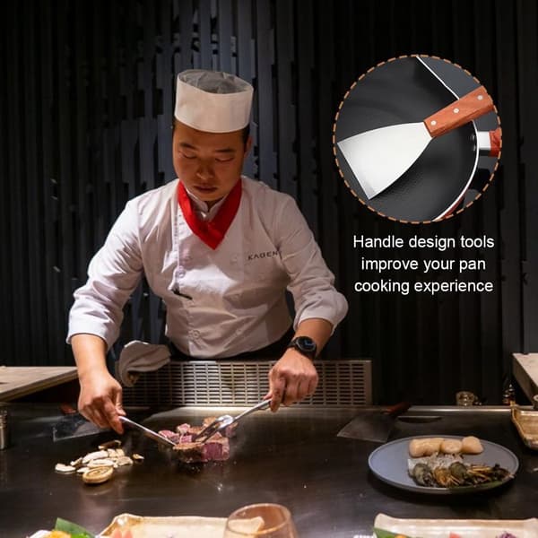 Teppanyaki Spatelsett - Rustfritt stål - 2 Deler - Trehåndtak