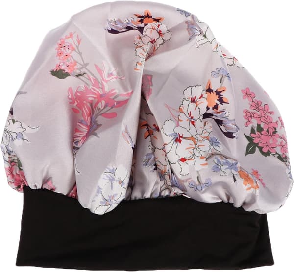 Sovehætte til krøllet hår af polyester med kreativt blomstermønster åndbar makeuphætte og nathue til kvinder til hårbeskyttelse til vask -