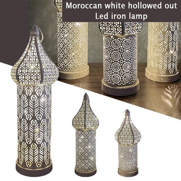 Morocco White Hollow LED Hanging Light Retro Wrought Iron Wind Lantern For Home Small Small