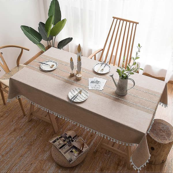 Cotton Linen Striped Waterproof Tablecloth - Rustic Square Kitchen/Party