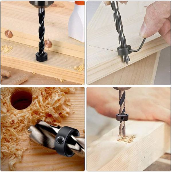 Annular drill, drill depth stop, drill stop ring, woodworking positioner, stop ring with hex key, for 3-16 mm continuous drills