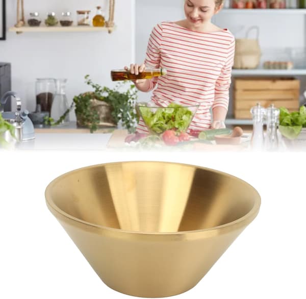 Gold Double-Layer Metal Decorative Salad Bowl for Kitchen Prep, Dinner Parties (14 cm)