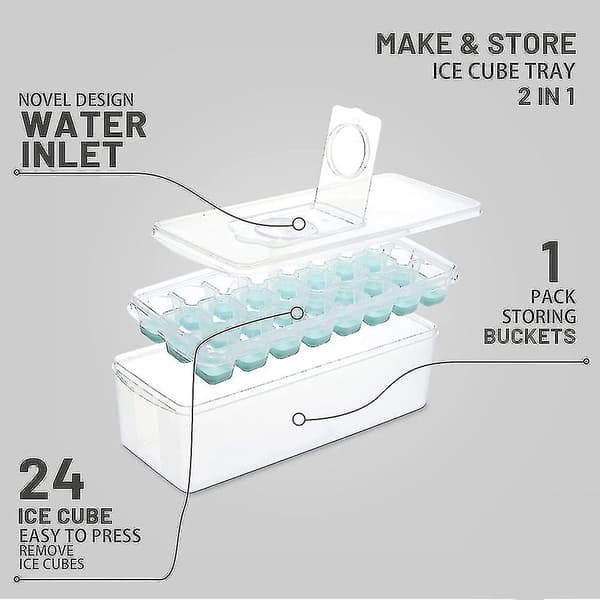 Ice Cube Tray with Lid and Freezer Storage for Refrigerator with Ice Box