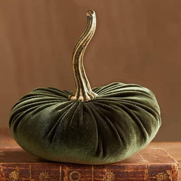 Store fløjlspumpkins til dekoration, håndlavede kunstige høstgræskar, efterårs- og Thanksgiving-boligindretning (grøn)