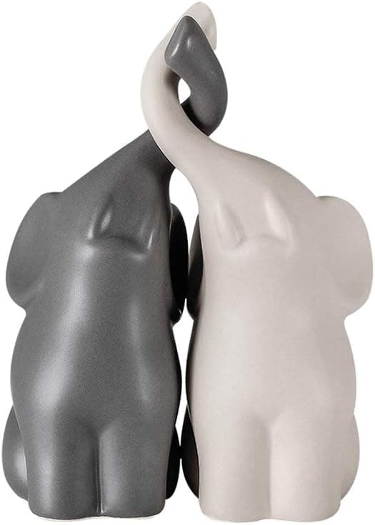 Harmonisk elefantpar i beige & grå keramik - moderne s