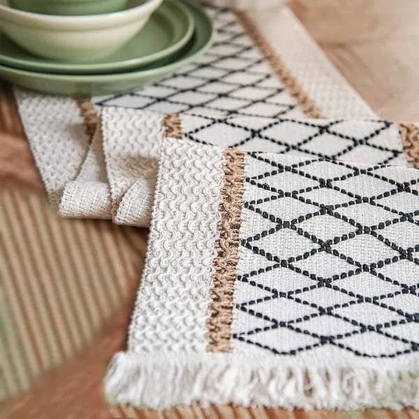 Tablecloth, Beige Bohemian Tablecloth 30x180cm With Tassels Marco