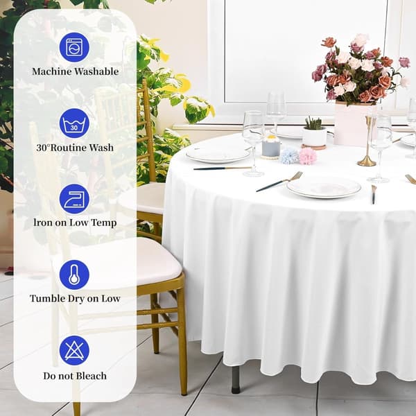 Solid Bleached Round Tablecloth - 1.6m Polyester Table Cover for Weddings, Banquets & Home Decor 360