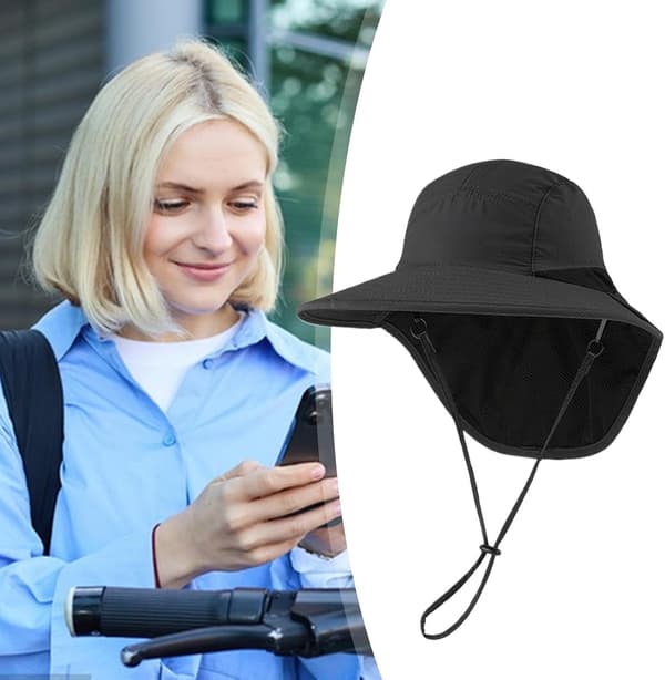 Bred skygge, justerbar og med ventilationsåbninger, nakke beskyttelse inklusive sort - Schwarz