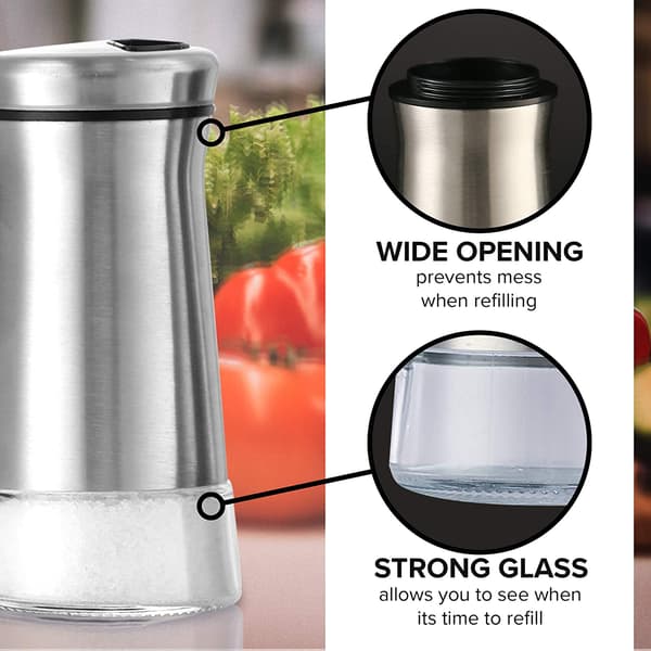 Salt og peber shaker sæt - Krydderidispenser med justerbare hældehuller - Rustfrit stål & glas 2 stk