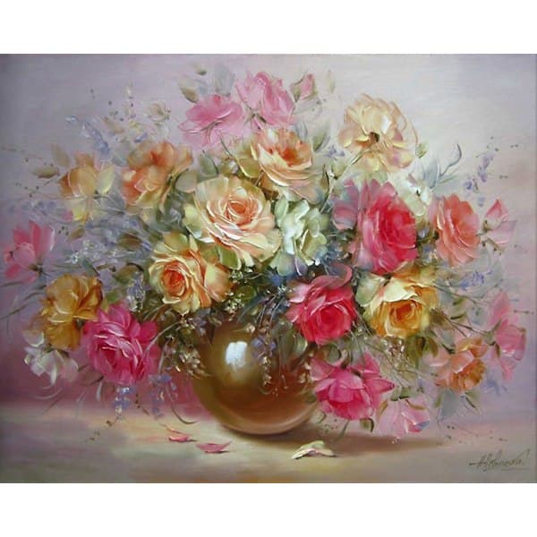 Ramfri Måla efter nummer-kit med penslar och akrylfärger för nybörjare - Charmig blomma, 40 x 50 cm