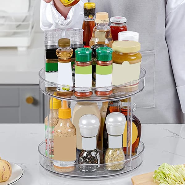 Spice Rack, Double-Layer Kitchen Shelf, 360° Rotating Multifunctional Storage Rack, Storage Tray for Spices, Cosmetics, Snacks, 23.5 x 21.6 cm