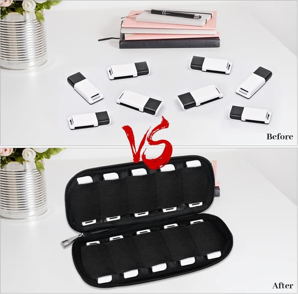 USB Flash Drive Bag Black 10 Slots Waterproof USB Flash Drive Case Electronic Accessories Portable Organizer for USB Flash Drives/Pens