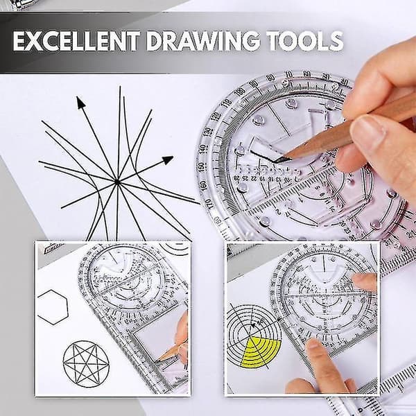 Multifunksjonell geometrisk linjal for skole, geometrisk ritemal, måleverktøy (stil 01)