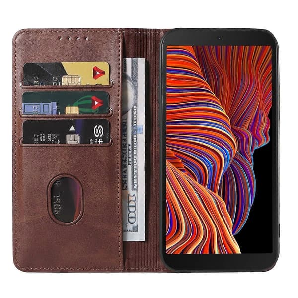 Magnetiskt läderfodral för Samsung Galaxy Xcover 5 [DB] Brun Brown