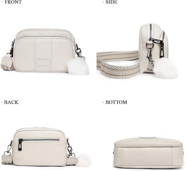 (Vit) Dame Messenger Bag Liten Stilig Lær Crossbody Bag C