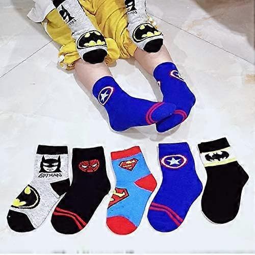 5 par superhelte børnestrømper. Avengers børnestrømper, bomuldsstrømper, sovestrømper. Spiderman, US Captain, Superman strømper