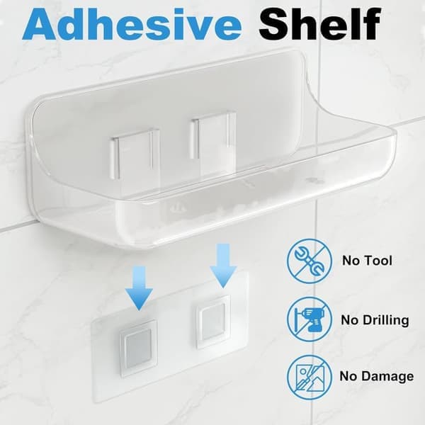 Self-Adhesive Shower Shelf - 1-Pack Acrylic Bathroom Shelf Without Drilling | Waterproof & Non-Slip