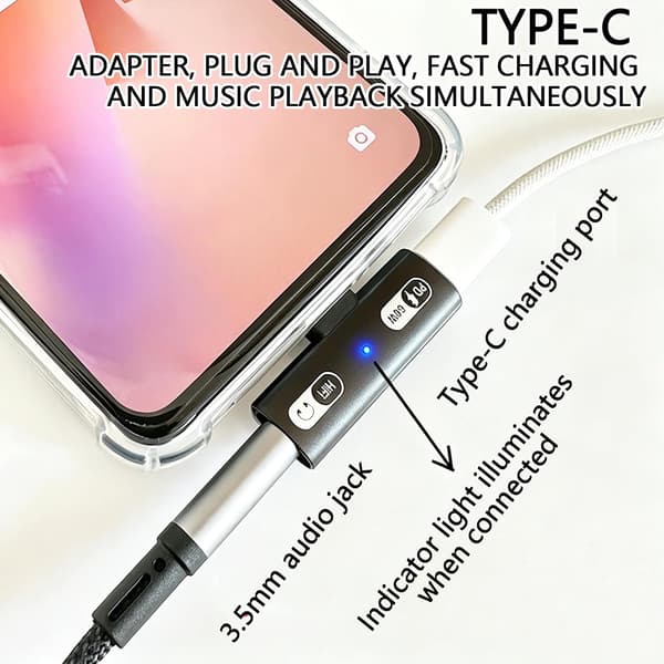 USB-C 3,5 mm kuuloke- ja lataussovitin PD 60W pikalataus HiFi-ääni