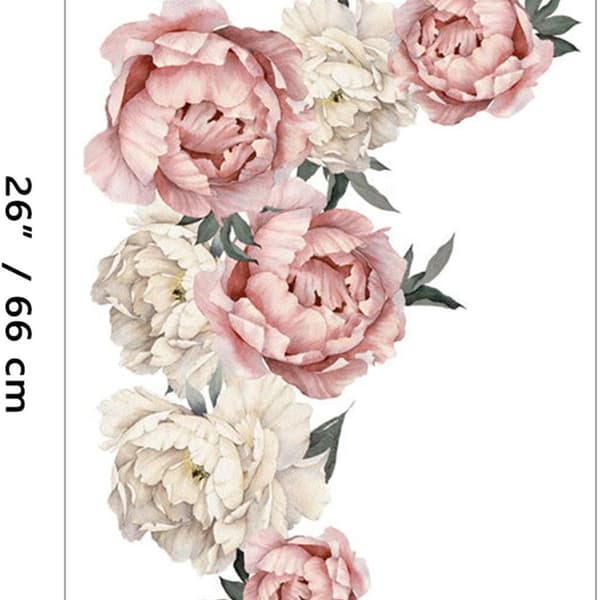Blommiga väggdekaler, pionblommiga väggdekaler för sovrum, pion KLB